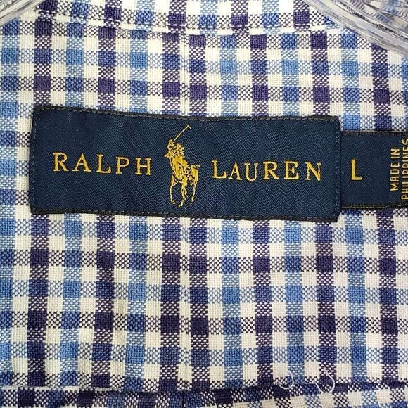 Polo Ralph Lauren Shirt Oxford Men's Large L Blue Plaid LS Button Down Cotton - Picture 6 of 10